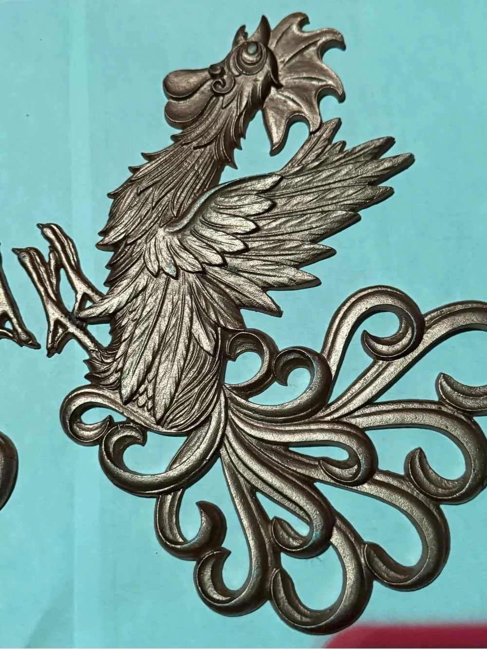 Vintage gold-painted aluminum or brass fighting rooster wall plaques